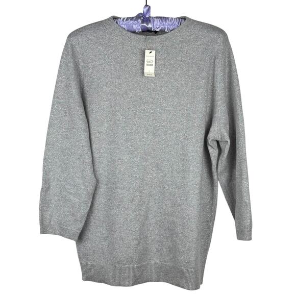 NWT Talbots Cashmere Grey Metallic Sweater SIze L Crew Neck Silver - Picture 3 of 7